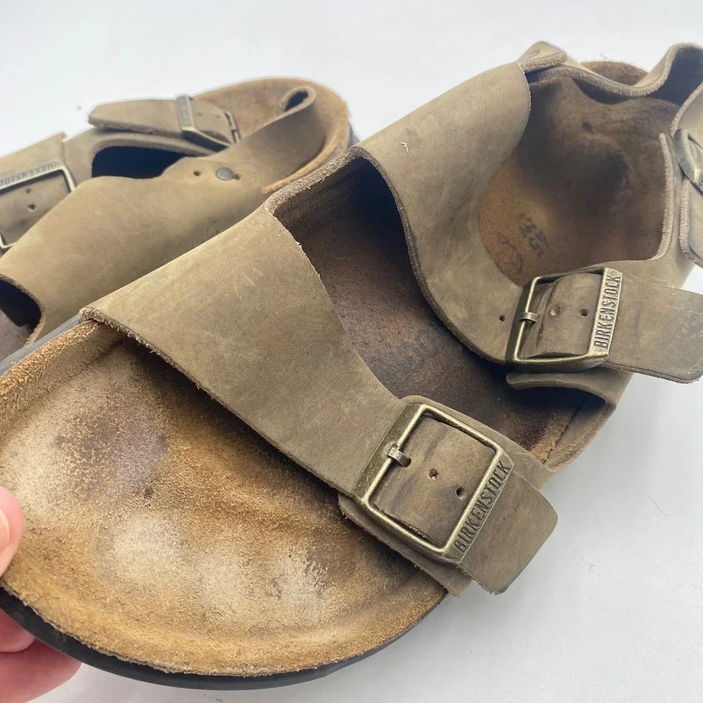 Birkenstock Milano CT Sandals Men 12 EU 45 Khaki Brown Oiled Leather Rugged Sole